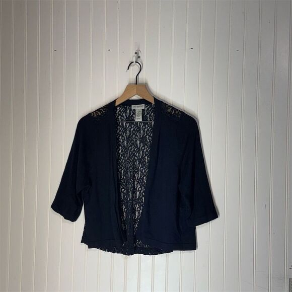 Catherines 0X Navy Lace Back Cardigan 14/16W Plus Open Knit Boho Cottagecore - Picture 1 of 7
